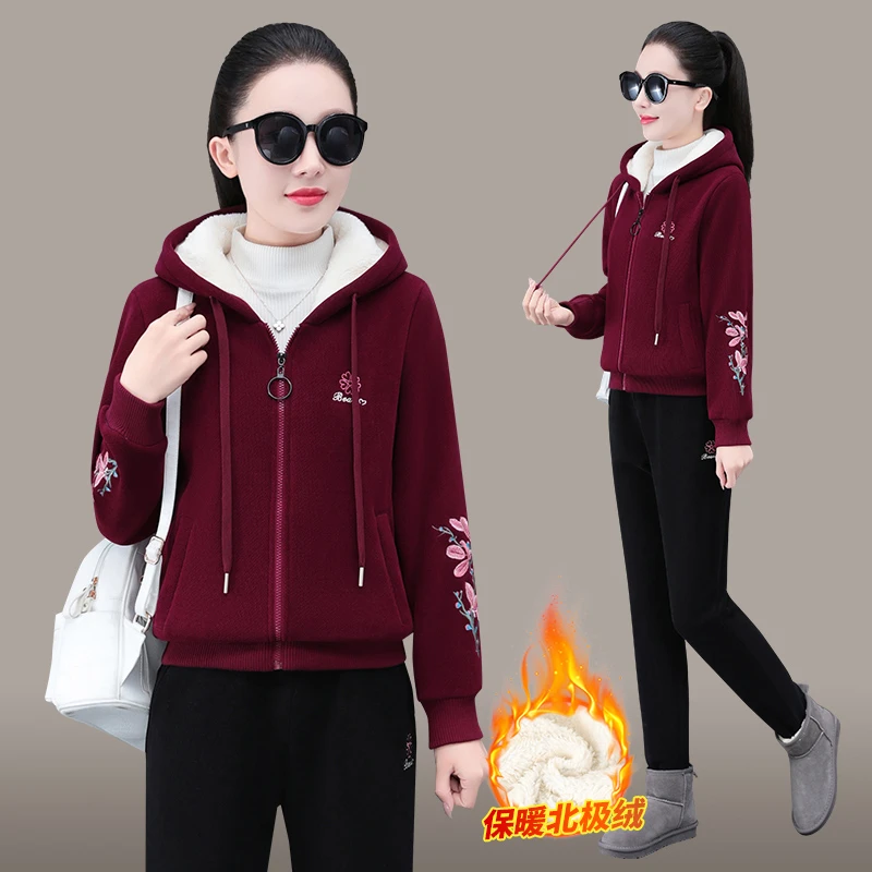 2023韩版加绒加厚保暖冬款两件套洋气连帽减龄御寒休闲显瘦女装潮