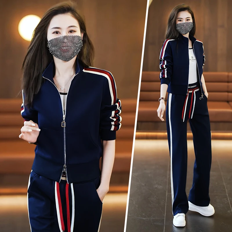 棉质运动套装时尚潮款百搭减龄立领双拉链开衫卫衣跑步洋气两件套