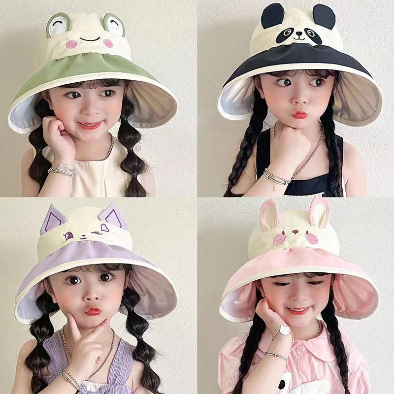儿童防晒帽子女夏季大檐遮脸防紫外线遮阳帽大檐太阳帽薄款空顶帽