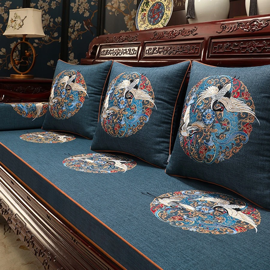 新中式实木家具坐垫防滑加厚四季通用带靠背红木沙发垫罩套定制