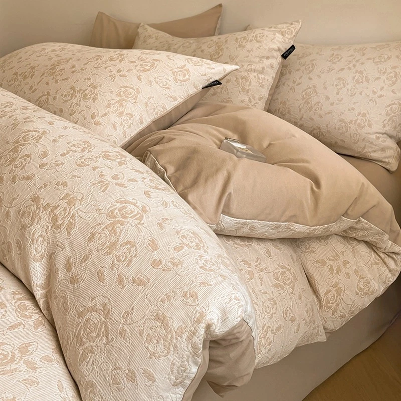 富安娜A类全棉磨毛床上四件套纯棉2024新款秋冬加厚被套床单床笠4