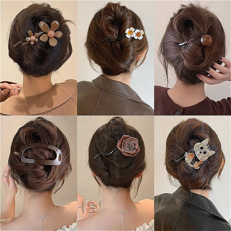 花朵一字盘发神器发夹2024新款珍珠新款盘发扭扭高颜值后脑勺头饰