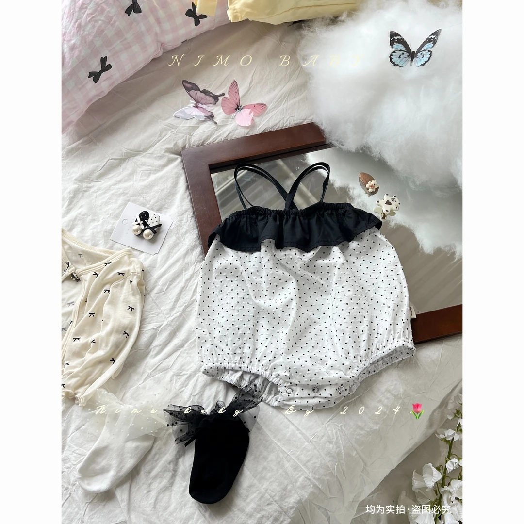 NIMO【波波牛乳】韩版夏款女宝宝洋气波点公主吊带简约时尚哈衣