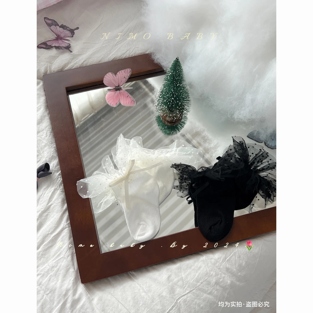 NIMO【甜心】韩版宝宝纯色密网拷边百搭蝴蝶结韩系多色多款低筒袜