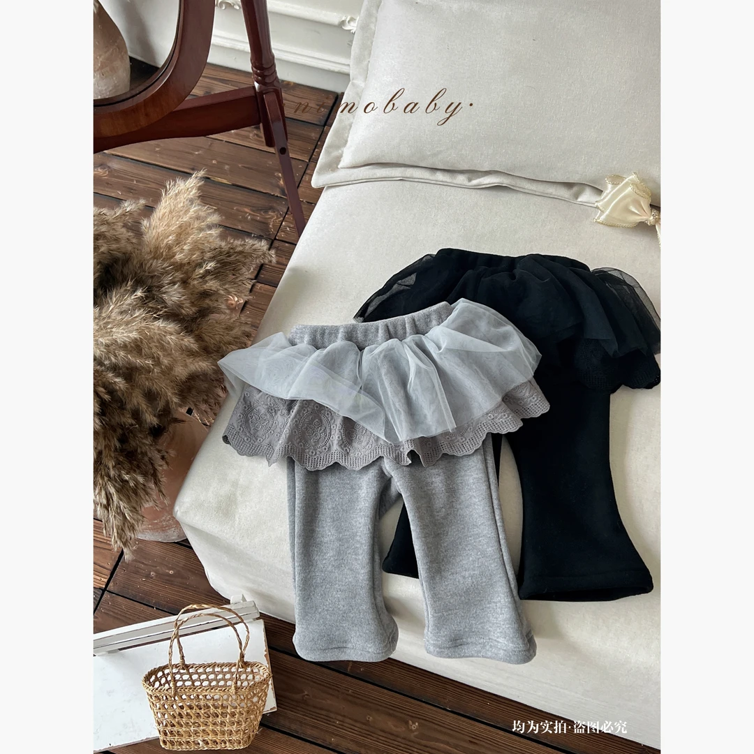 NIMO【黑天鹅】韩版秋季新款宝宝纯色复古百搭时尚加绒裤子