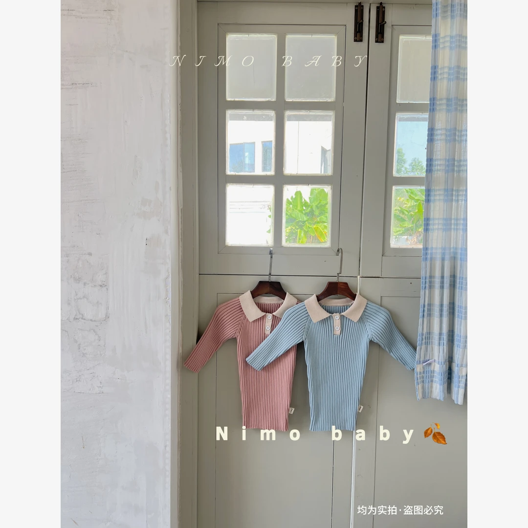 NIMO【薇薇安】韩版秋宝宝纯色经典款百搭休闲长polo袖针织裙