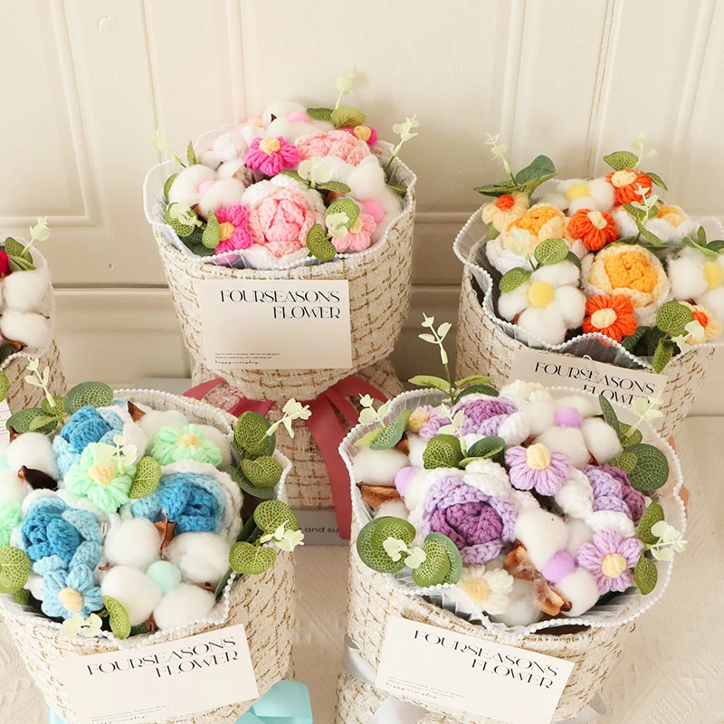 【教师节】情人节花束成品毕业礼物毛线针织花束生日礼物钩织仿真花