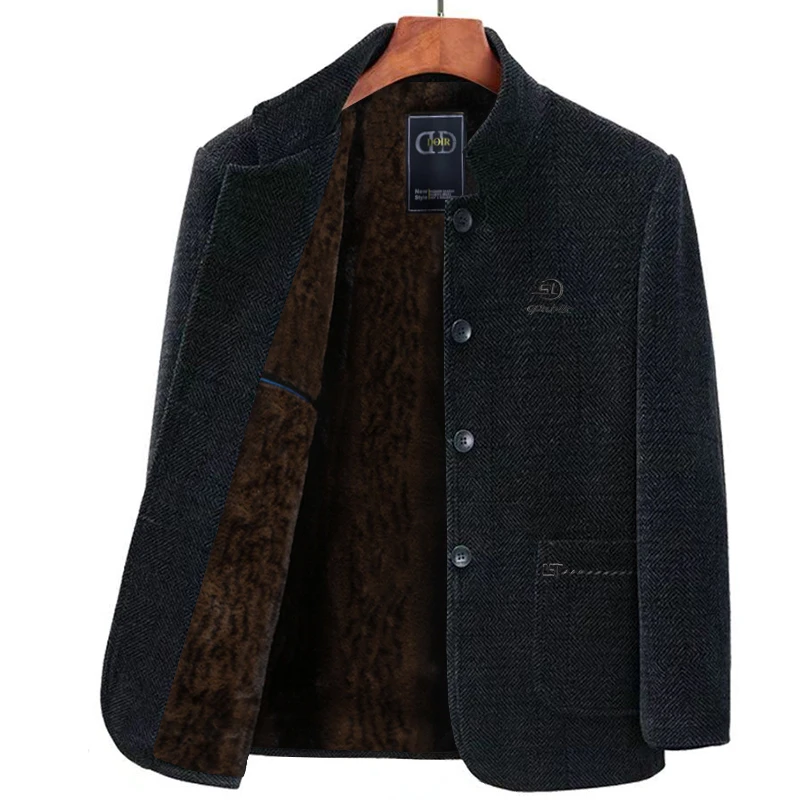 冬季加绒爸爸装中老年外套男毛呢大衣男加厚冬装休闲宽松新款上衣