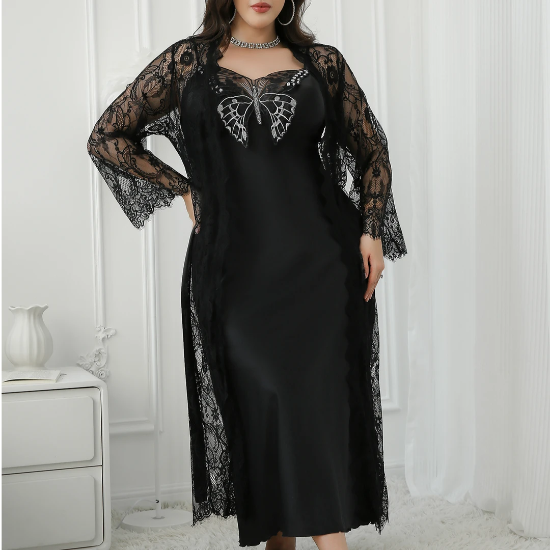 D026【谭韵女装】拖地睡袍家居服睡衣大码沙滩外套花朵罩衫32284