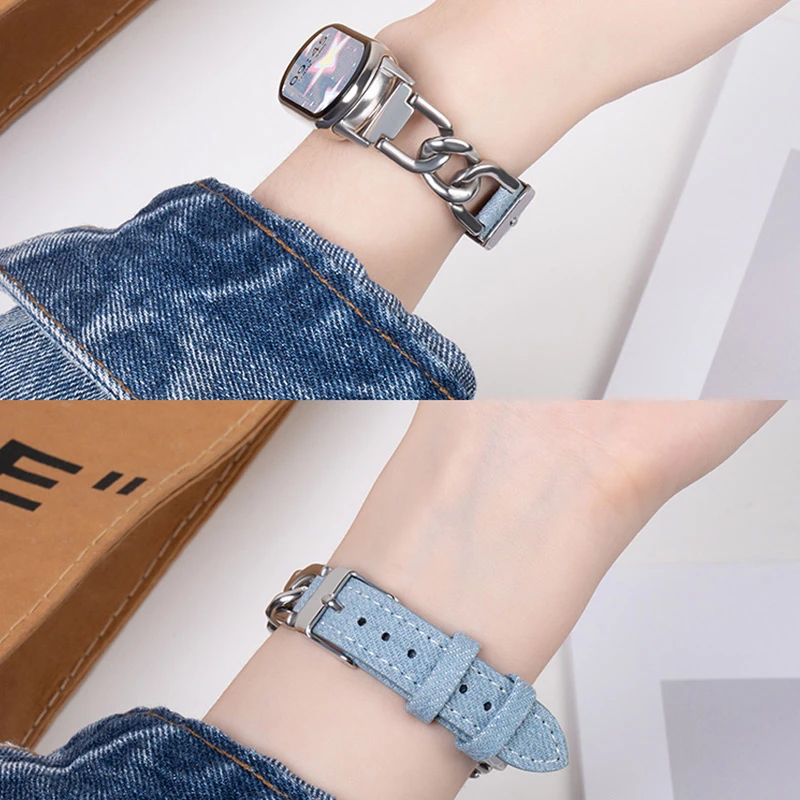 适用小米手环9表带NFC版手表腕带新款金属真皮牛仔布替换带八九代