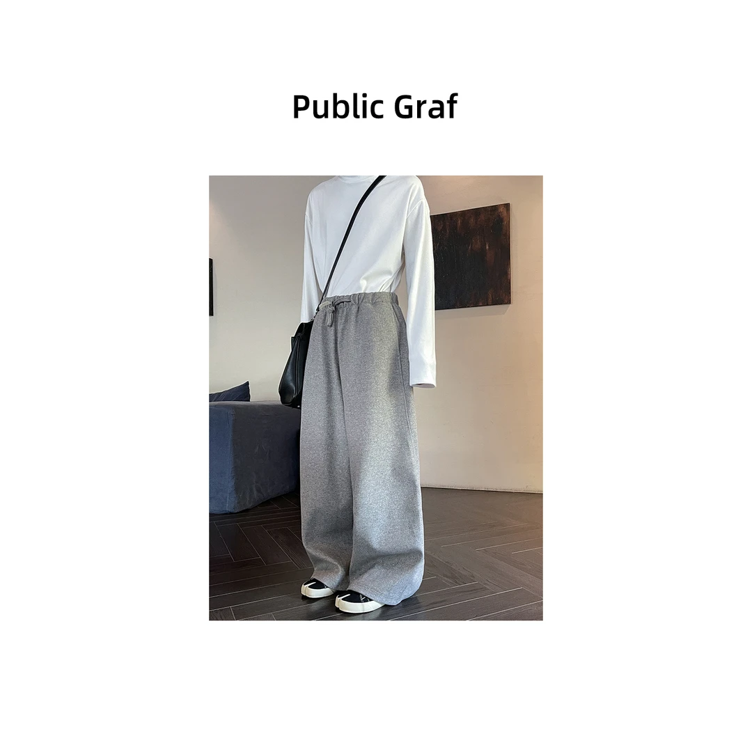 高林凡 韩版加厚宽松直筒裤松紧腰男女都可休闲百搭阔腿垂感长裤