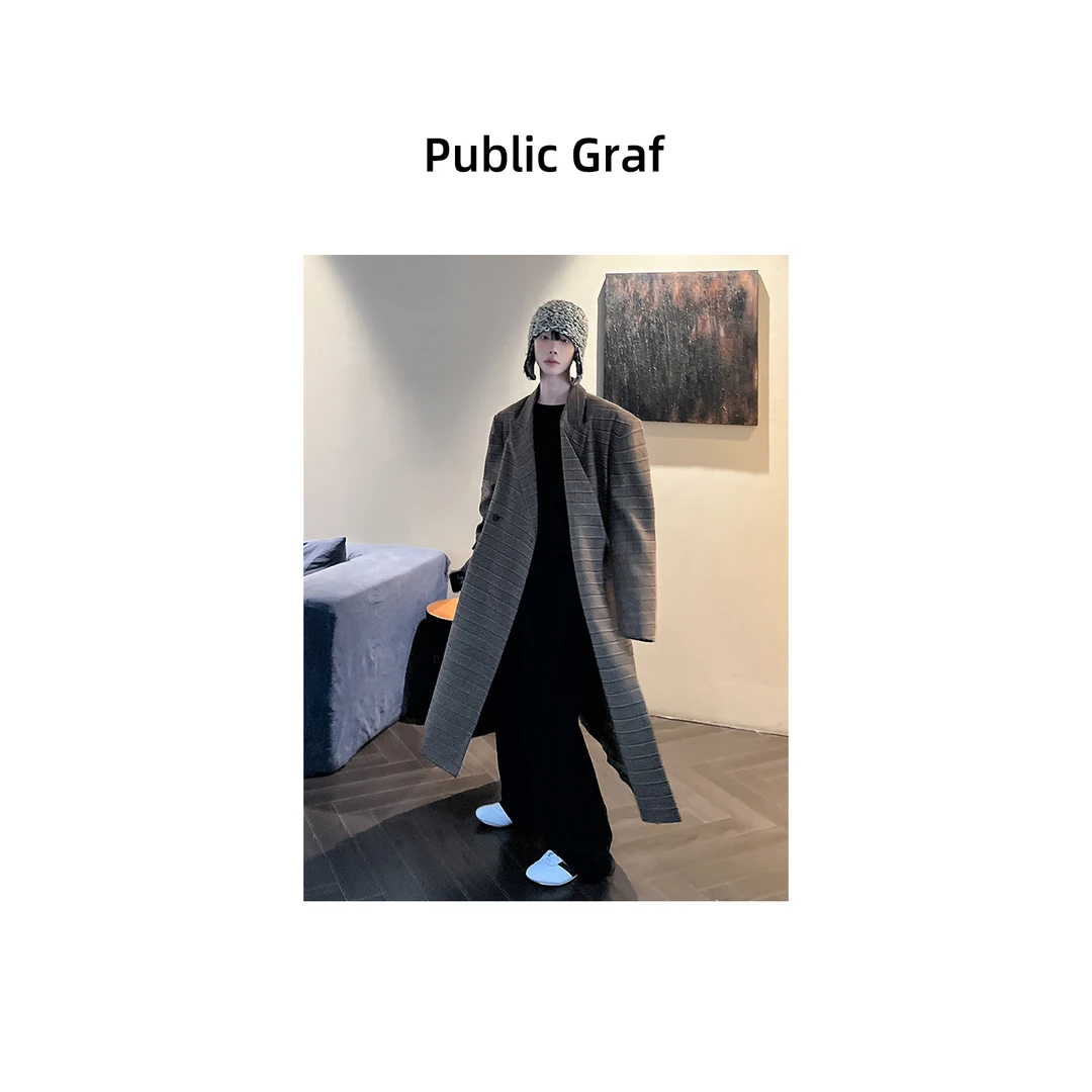 高林凡 重在版型设计高级感慵懒长款毛呢大衣潮加厚风衣外套宽松