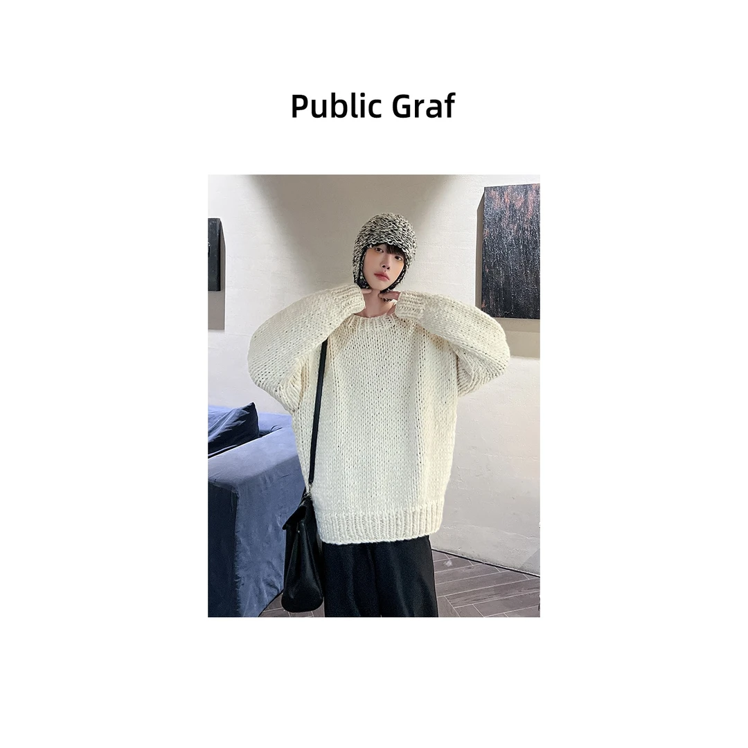 高林凡 百搭宽松圆领自制早秋松弛感套头毛衣纯色无性别针织