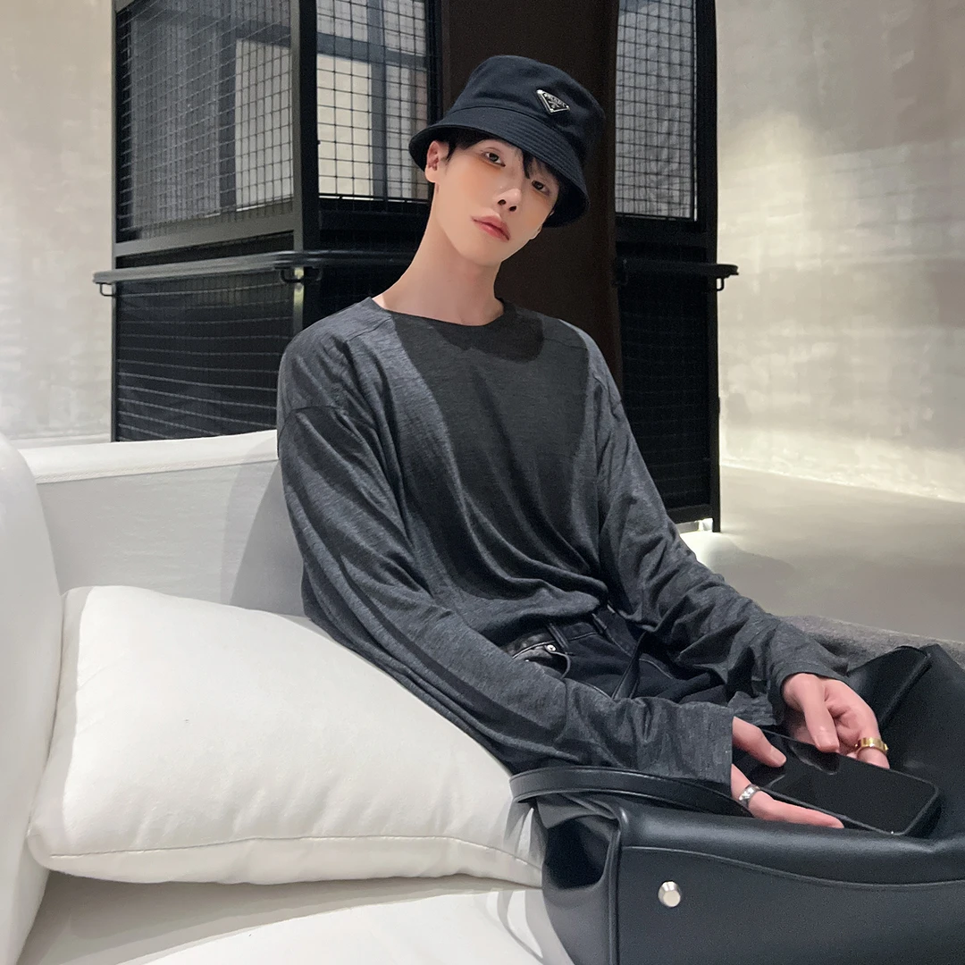 高林凡 亲肤温柔舒适百搭休闲圆领打底衫体恤日常长袖上衣