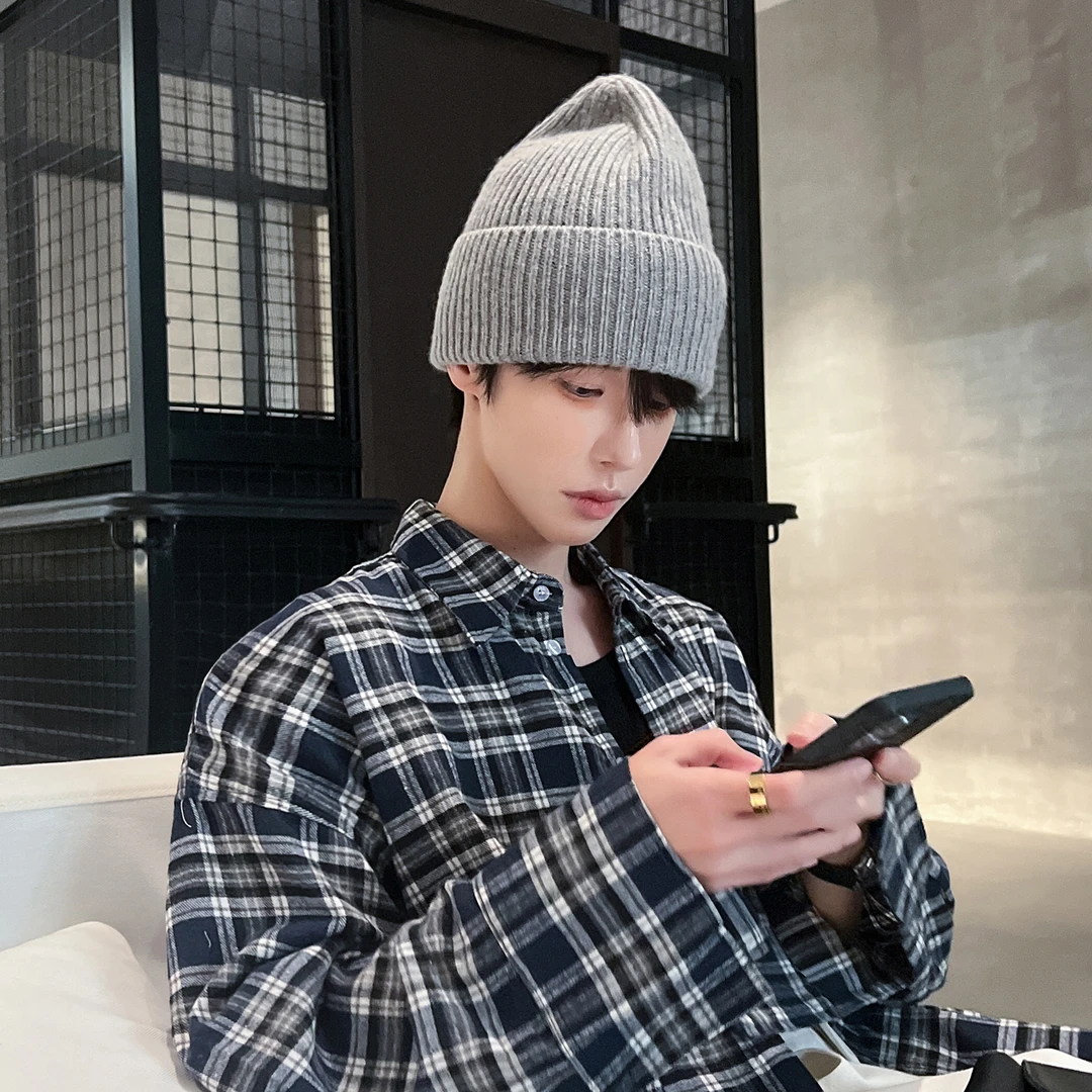 高林凡 灰色针织帽灰色男毛线帽冷帽包头帽针织帽