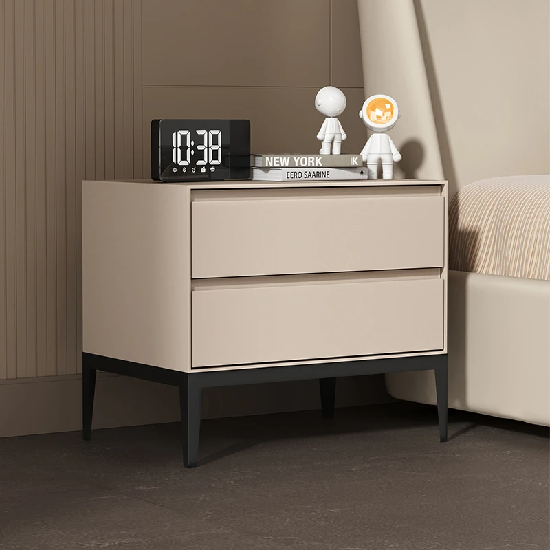 全实木床头柜简约现代皮质小柜子轻奢高级感卧室极简床边收纳柜