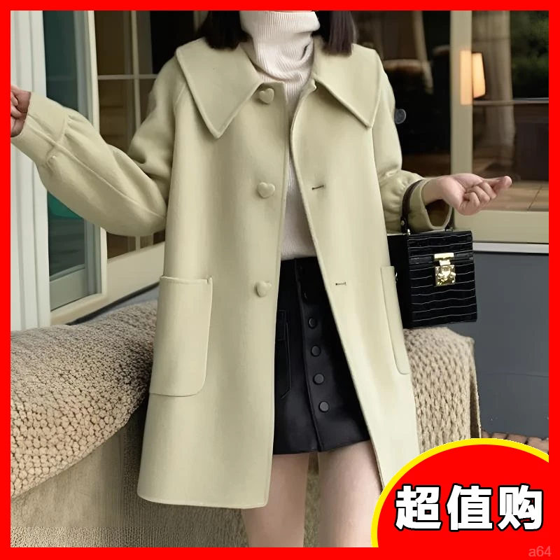 秋冬新款女款女士红色外套大衣黑色洋气风衣显瘦呢子毛呢中长款女