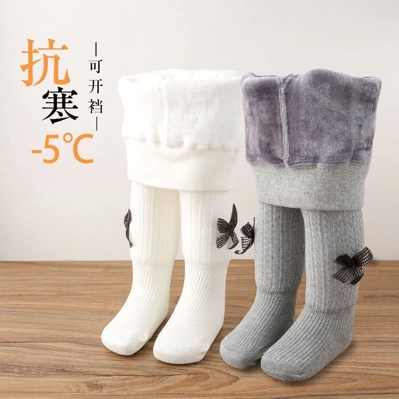 女童打底裤秋冬季保暖外穿连脚宝宝加绒加厚洋气高腰儿童连裤袜子