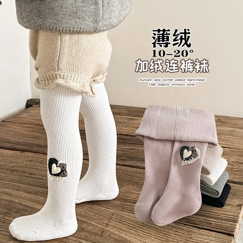 女童连裤袜春秋冬季加绒打底裤外穿薄绒婴儿宝宝连体打底袜加厚