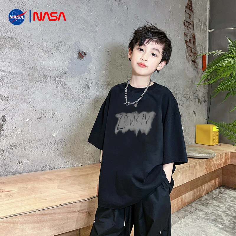 NASA男童短袖T恤夏装2024新款中大儿童装纯棉上衣男孩帅气半袖潮t