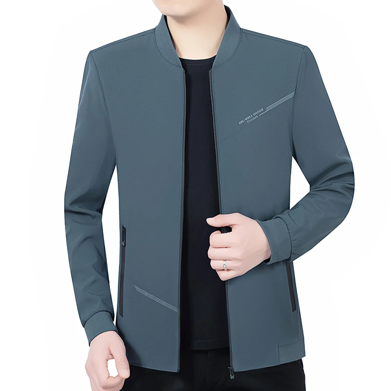 休闲男外套高档男士薄款中青年棒球领夹克男春秋季中年爸爸装修身