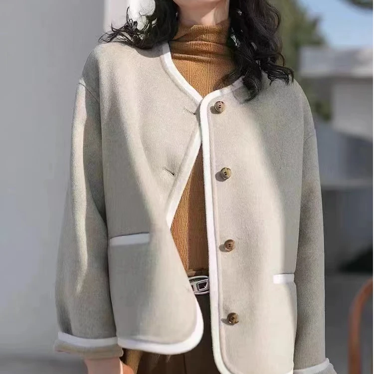 【张金】洋气百搭气质减龄小香风羊毛小香风双面大衣外套8293款