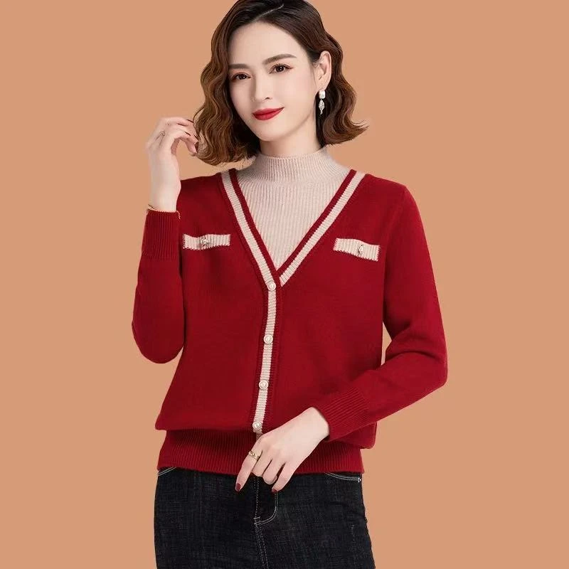 张金家网红百搭气质弹力显瘦假两件厚款冬季毛衣打底衫