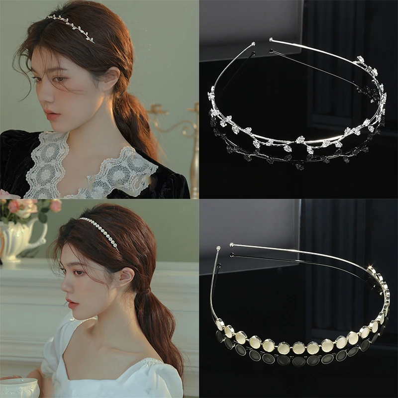 法式少女气质发箍复古猫眼石树叶仙头箍发卡细边压发