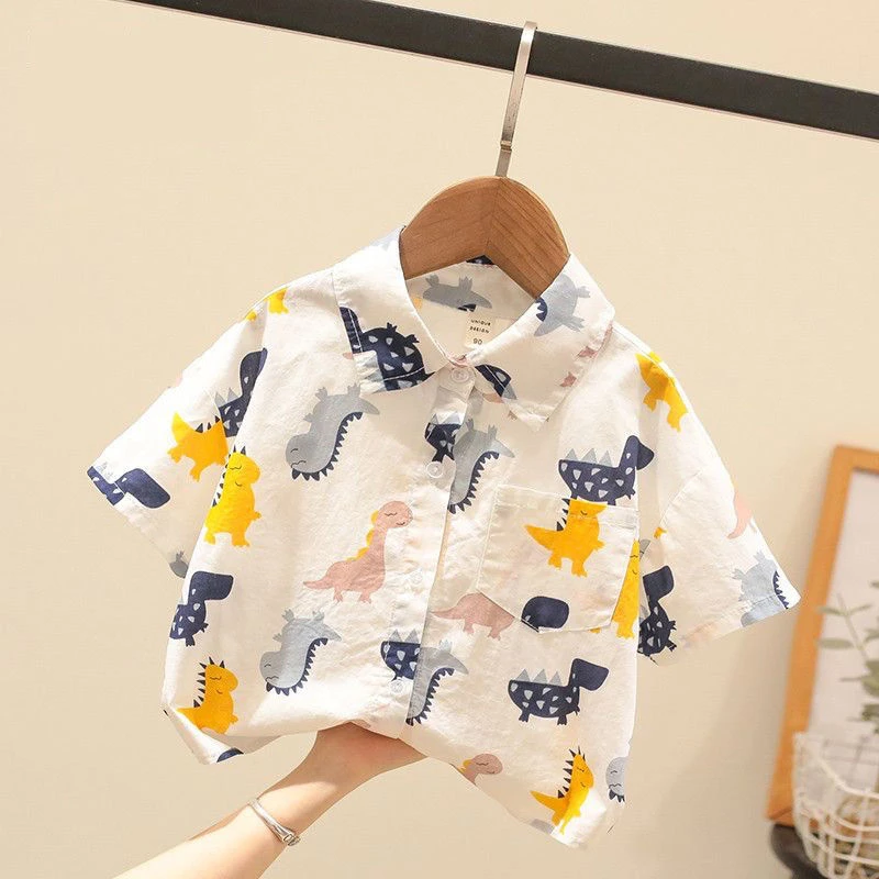 童装男童短袖衬衫儿童夏季新款宝宝卡通薄款洋气上衣半袖帅气衬衣