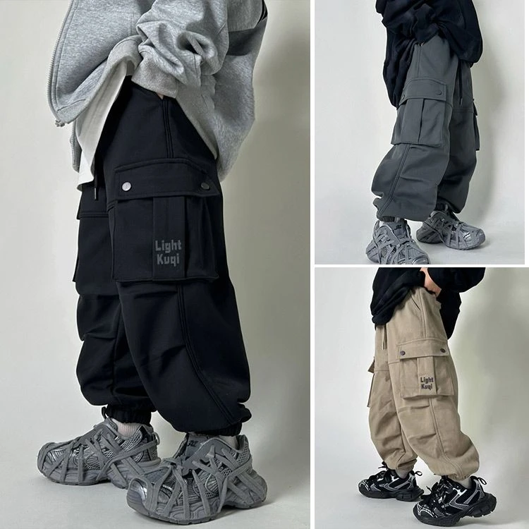 男童裤子春秋装新款儿童字母刺绣工装裤中大童宽松帅气休闲裤潮流