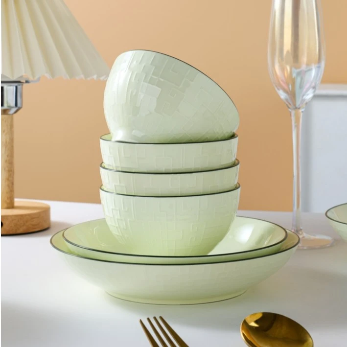 优尊2023年新款格调骨质瓷4.5碗*8简约米饭碗套装防烫吃饭碗