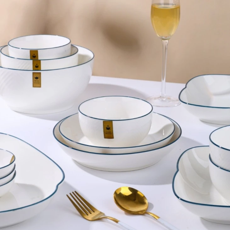 优尊2023年新款年轮骨质瓷4.5碗*8个简约大碗具套装防烫吃饭碗