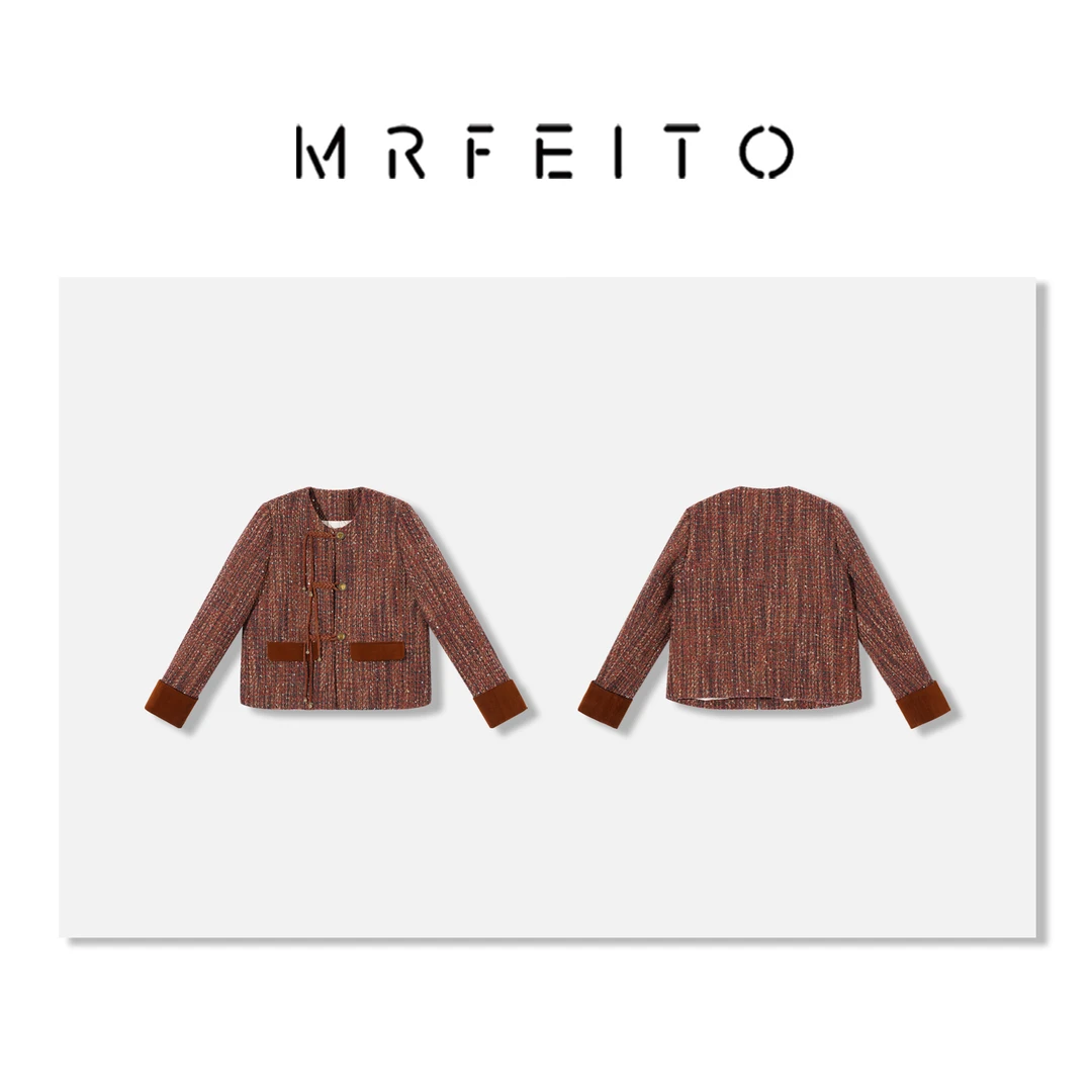 MRFEITO“夜黎肖邦”热力复古冬季金丝绒小香女士羽绒服H270W22546