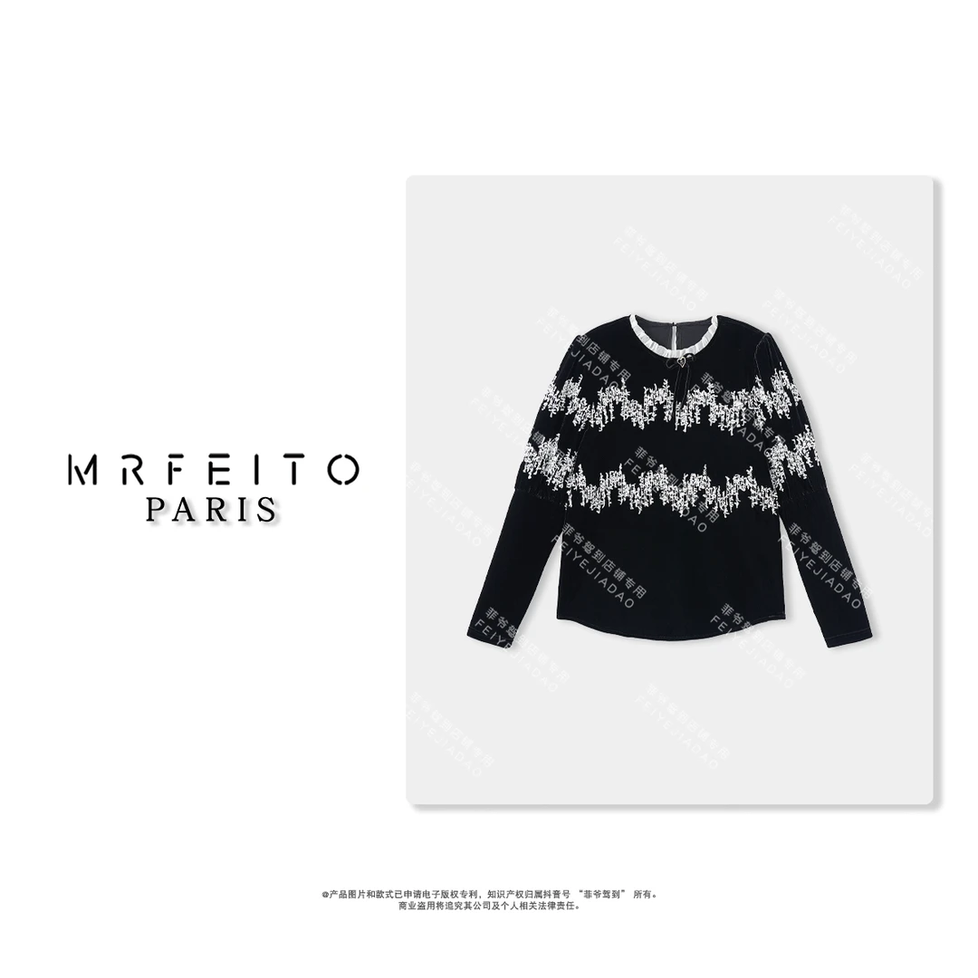 MRFEITO“心动符号”提花丝绒女士上衣H87SY20836