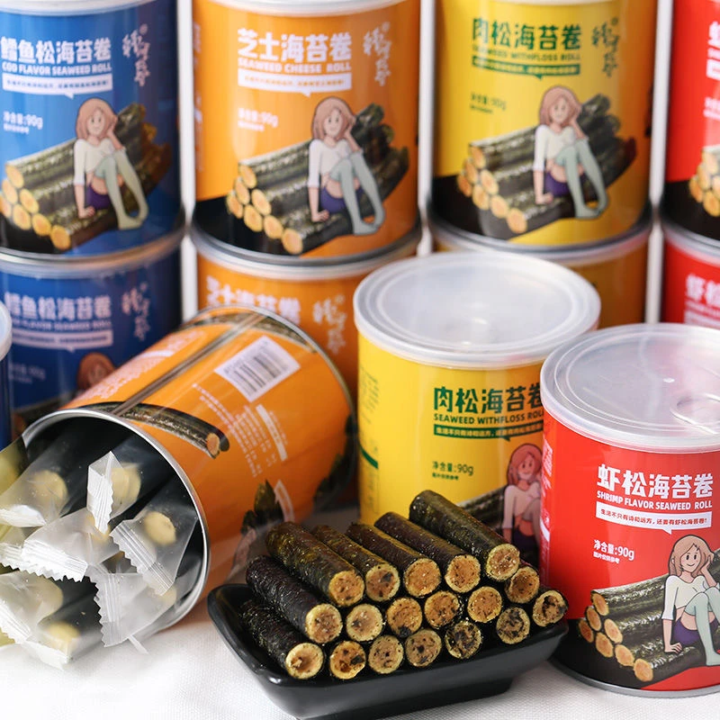 韩海妈妈肉松夹心海苔卷紫菜卷罐装即食夹心肉松海苔卷休闲零食