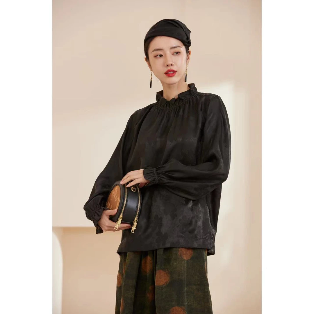 <真丝缘> 忆昔 10510 红云纱花萝桑蚕丝宽松上衣女装国风香云纱