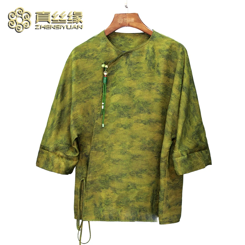 <真丝缘> 圆领80633桑蚕丝衬衫四经绞罗中式时尚百搭香云纱上衣