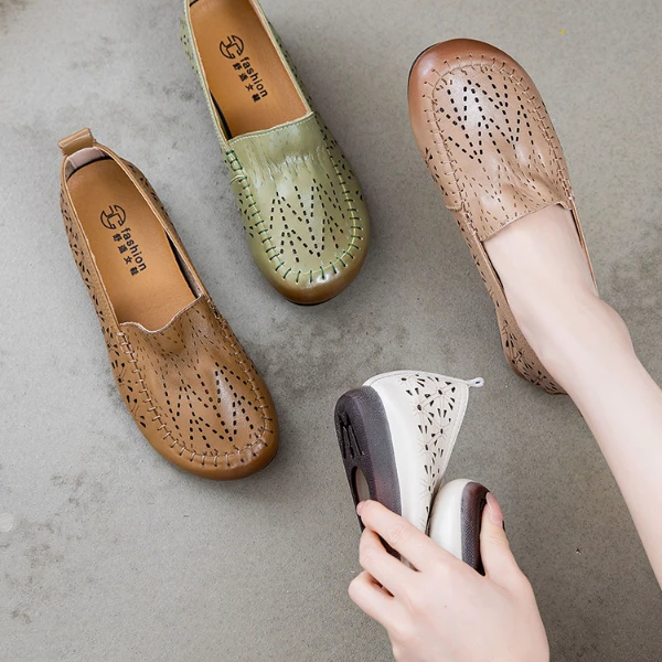 23516夏季防滑中老年透气妈妈鞋复古百搭休闲舒适软底软面妈妈鞋