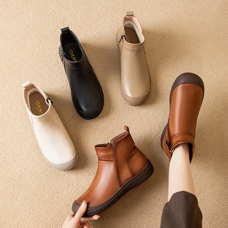 21213秋冬新款短靴厚底妈妈防滑休闲舒适平底女靴50-60岁妈妈棉鞋