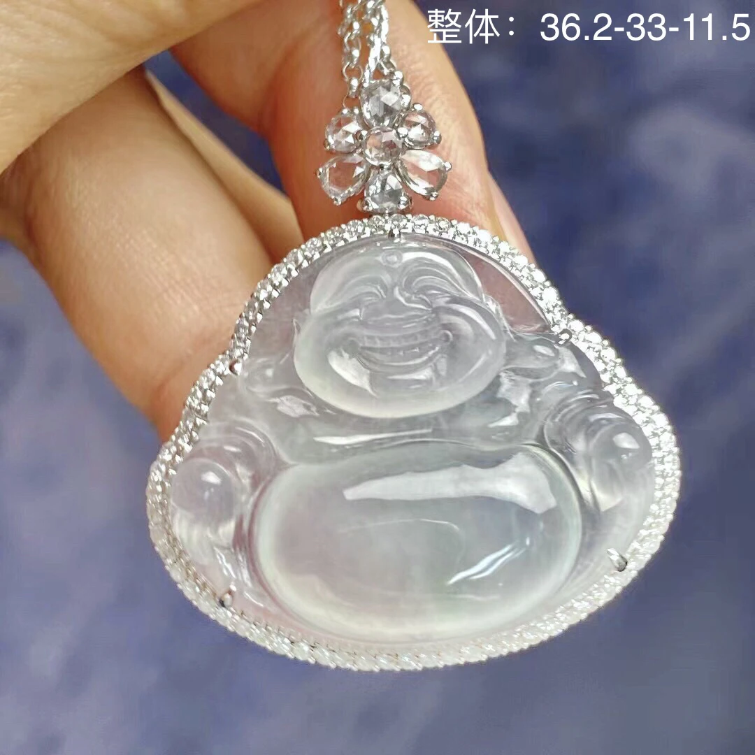 【玉满萃】18k翡翠白冰佛公吊坠