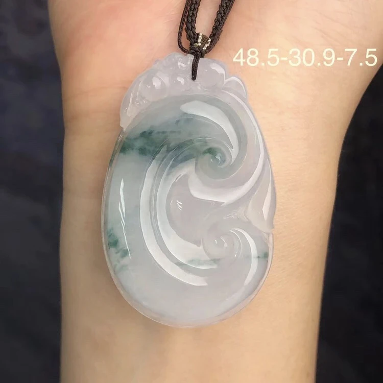 【玉满萃】时尚轻奢百搭大气天然翡翠飘花裸如意毛衣链吊坠