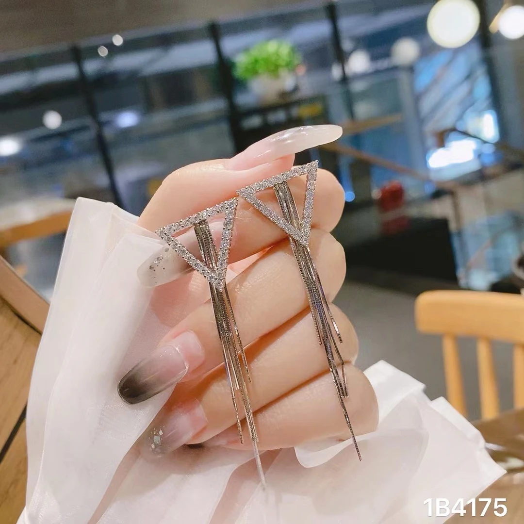 925银合成锆石耳饰 轻奢耳环【银喜生】通体纯银几何流苏耳钉