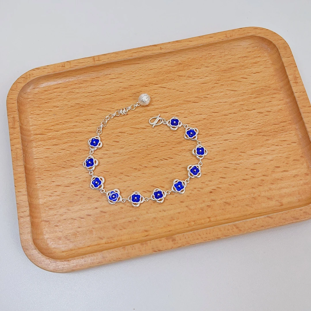 足银手链 [银喜生] 足银珐琅彩四叶草手链