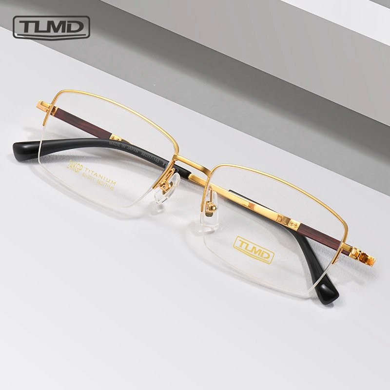 泰勒梅德纯钛男士商务眼镜架24K镀金檀木半框2011男款简约高档