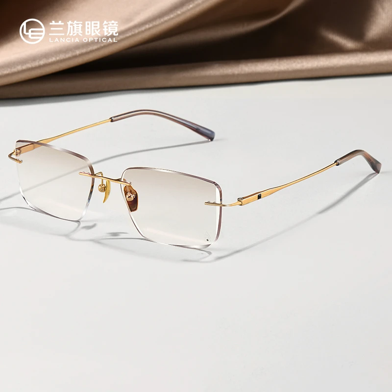 兰旗钻石切边无框眼镜2212纯钛男款镶钻镜近视镜平光超轻时尚
