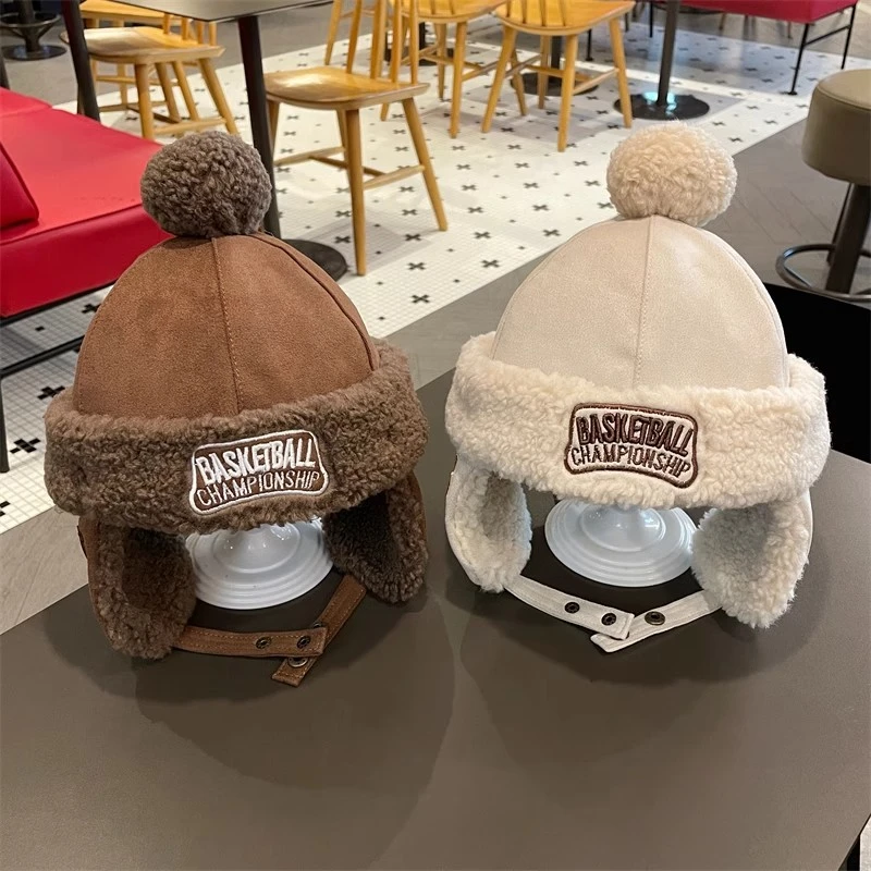 儿童帽子秋冬韩版刺绣小熊雷锋帽宝宝套头帽男女童洋气保暖护耳帽