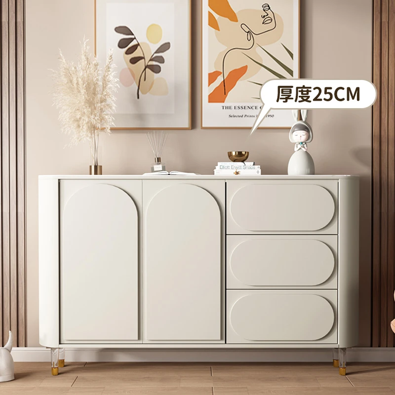 奶油风超薄餐边柜25cm窄型现代简约茶水柜储物柜厨房橱柜边柜餐柜