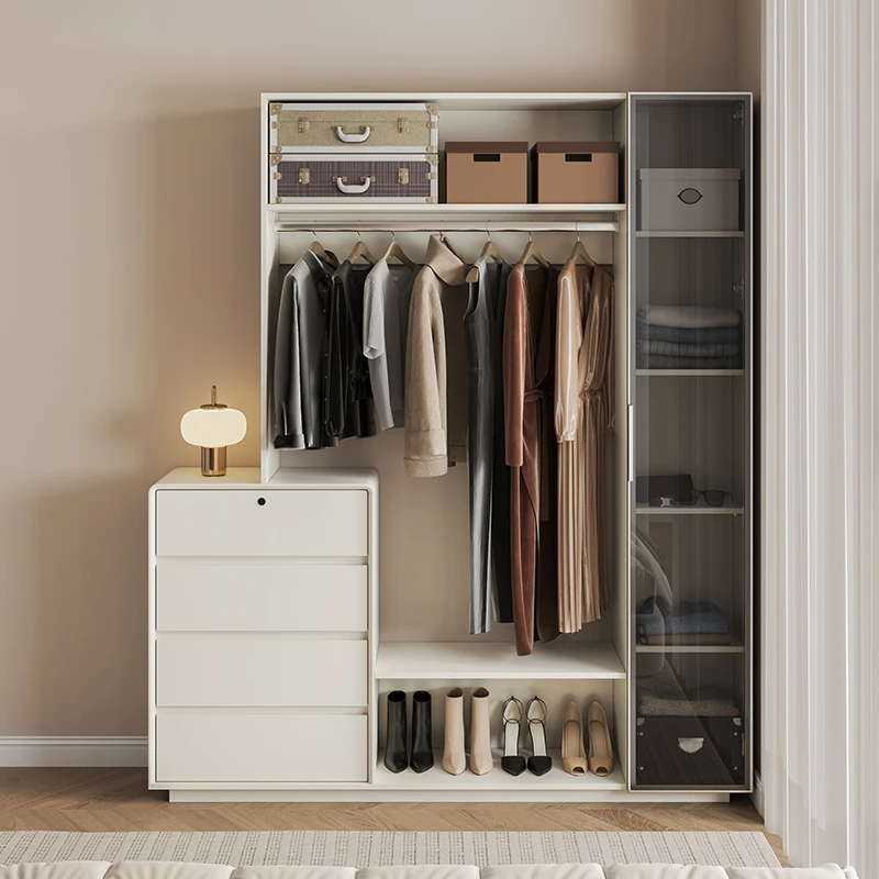 卧室斗柜衣帽架一体现代简约靠墙床尾收纳储物柜多功能穿衣镜挂衣