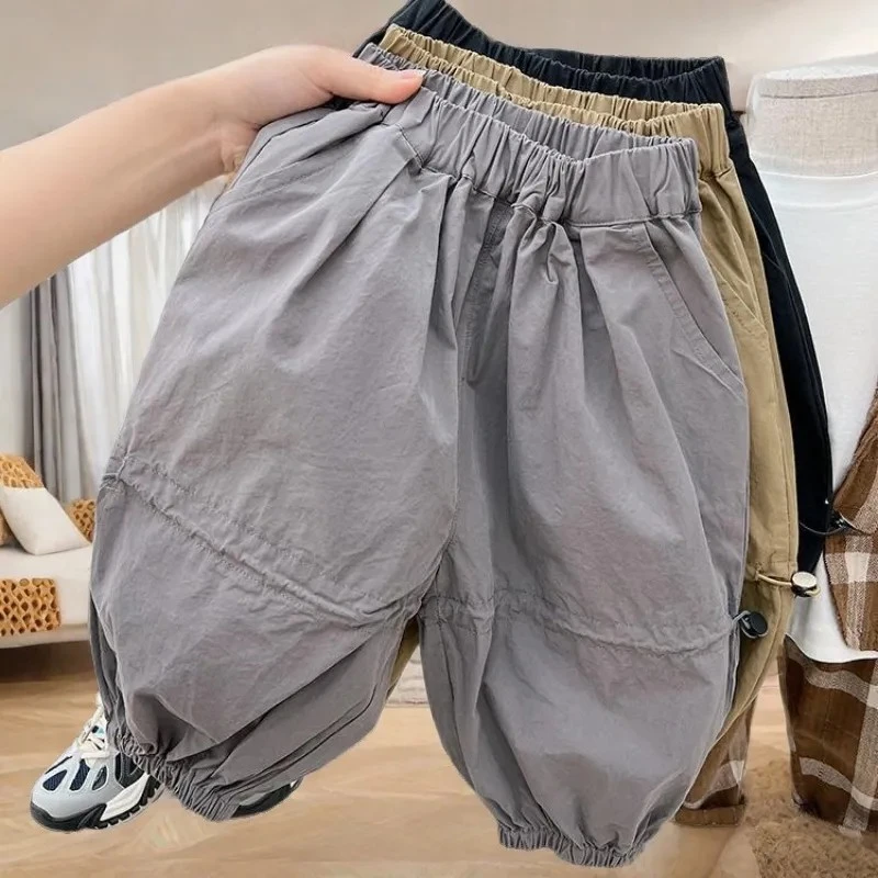 纯棉九分灯笼裤宽松透气户外男童工装裤春秋新款中小童束脚休闲裤