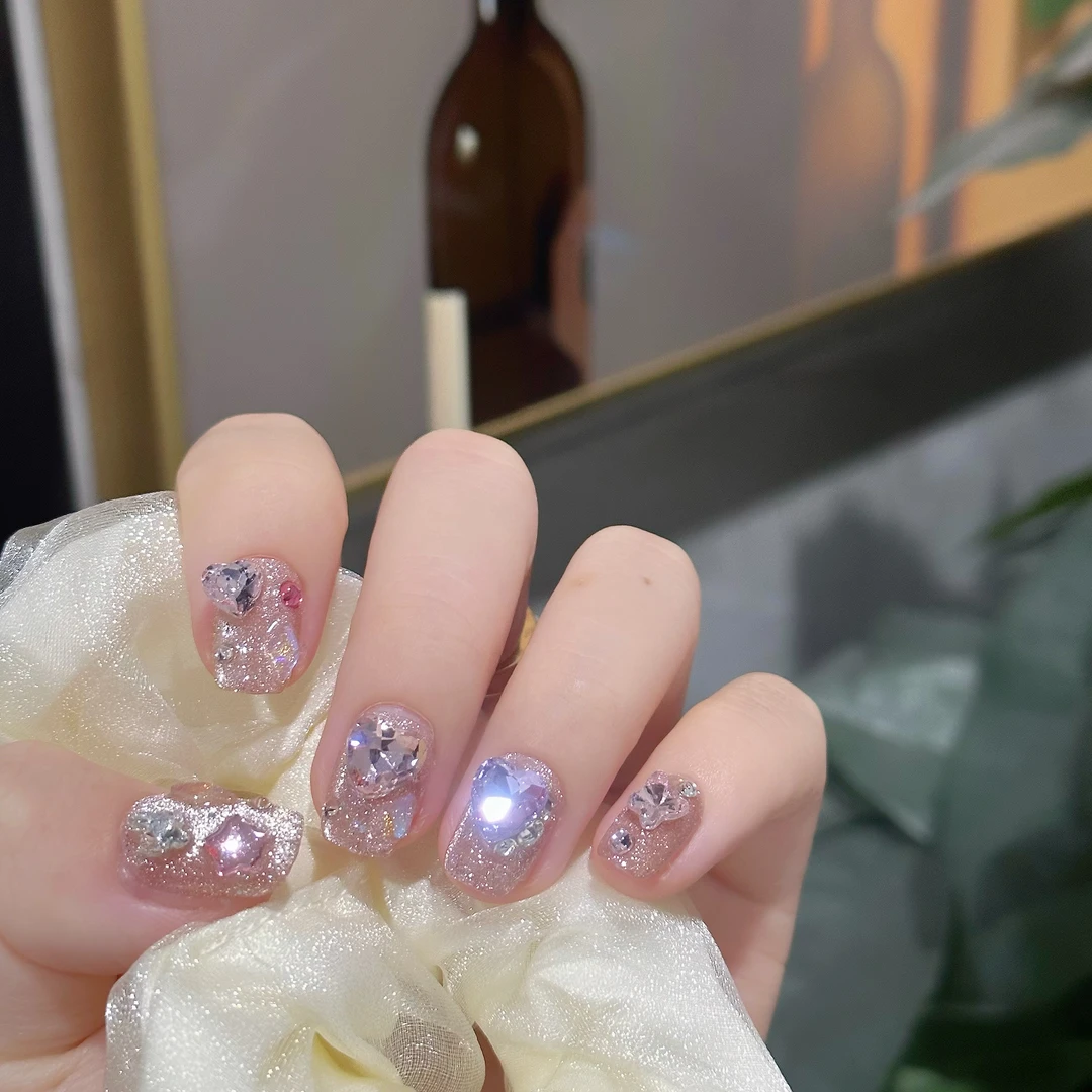 十三月·【星心相印A】·孤品·爆闪堆钻高质感手工穿戴美甲